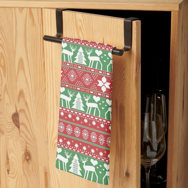 Linge De Cuisine Noël scandinave rouge et vert hiver (Pliage en tiers)