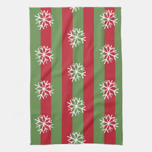 Linge De Cuisine Noël Stripes Snowflakes Festin Rouge Vert