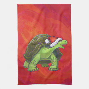 Linge De Cuisine Noël Tortue Sur Rouge