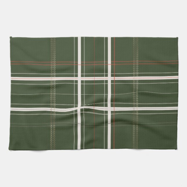 Linge De Cuisine Noël traditionnel Plaid Cosy Cabine Olive Green (Horizontal)