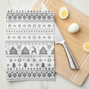 Linge De Cuisine Noël traditionnel scandinave gris