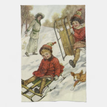 Noël Vintage, Enfants Victoriens Dormir Chien