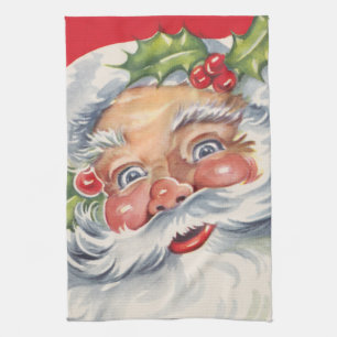 Linge De Cuisine Noël Vintage, Jolly Père Noël avec son Casquette