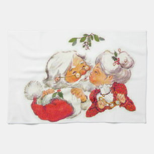Linge De Cuisine Noël vintage Père Noël embrassant Mme Claus