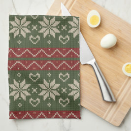 Linge De Cuisine Noëls scandinaves Knit Red Green Hearts