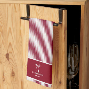 Linge De Cuisine Nœud à rayure rouge élégant personnalisé