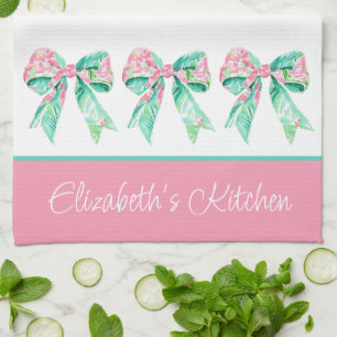 Linge De Cuisine Nœuds Floraux Rose et Turquoise Élégants Personnal