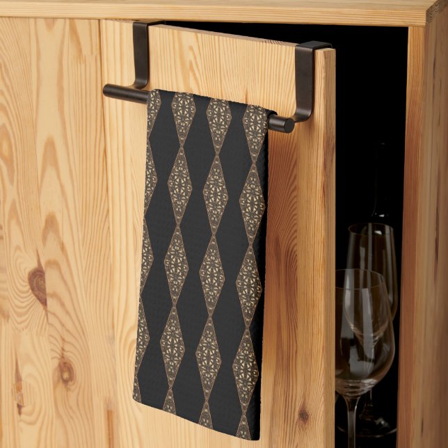Linge De Cuisine Noir avec Brown Diamond Stripe Kitchen Tea Serviet (Pliage en tiers)