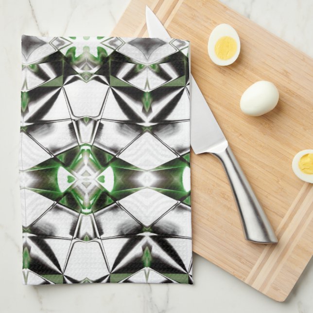 Linge De Cuisine Noir & Blanc avec vert, rapport lignes virtuelles (Quart Plié)