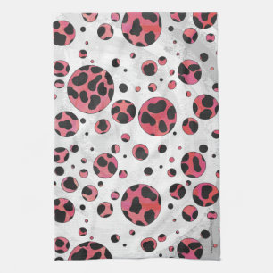 Linge De Cuisine Noir dalmate et rouge avec Pois
