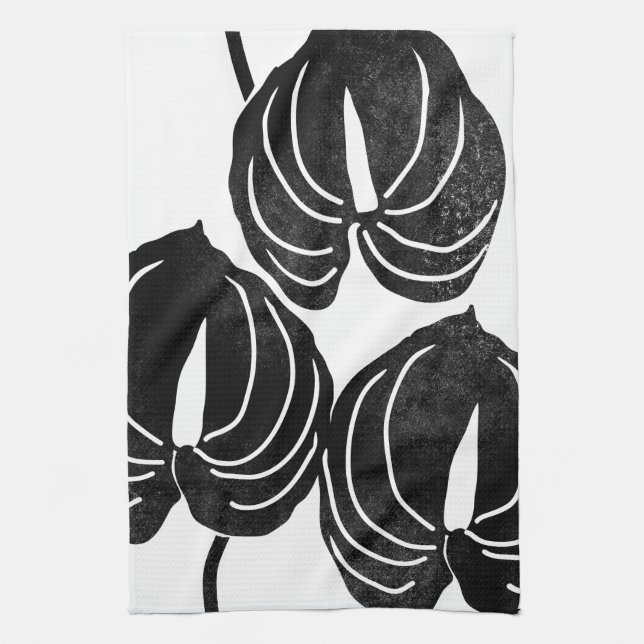 Linge De Cuisine Noir et blanc anthurium moderne (Vertical)