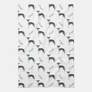 Linge De Cuisine Noir Et Blanc Italien Greyhound Motif Et Nom