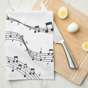 Linge De Cuisine Noir et blanc note musicienne Motif