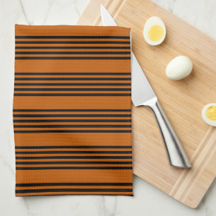 Linge De Cuisine Noir et brûlé orange cinq bandes motif