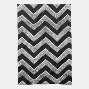 Linge De Cuisine Noir et chevron scintillant d'argent