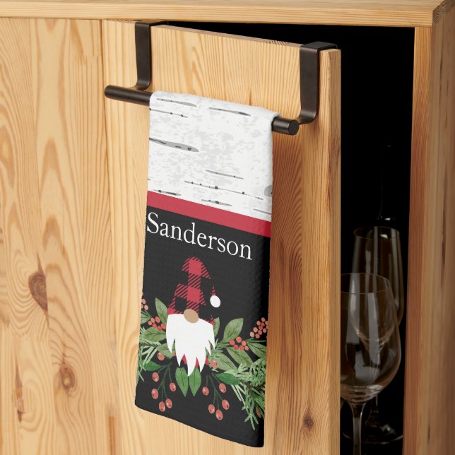 Linge De Cuisine Noir Joyeux Noël Rouge Buffalo Plaid Gnome (Pliage en tiers)