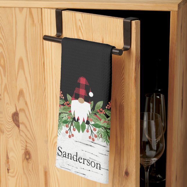 Linge De Cuisine Noir Joyeux Noël Rouge Buffalo Plaid Gnome (Pliage en tiers)