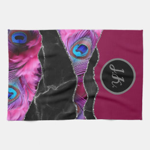 Linge De Cuisine Noir Paon marbre verre d'agate