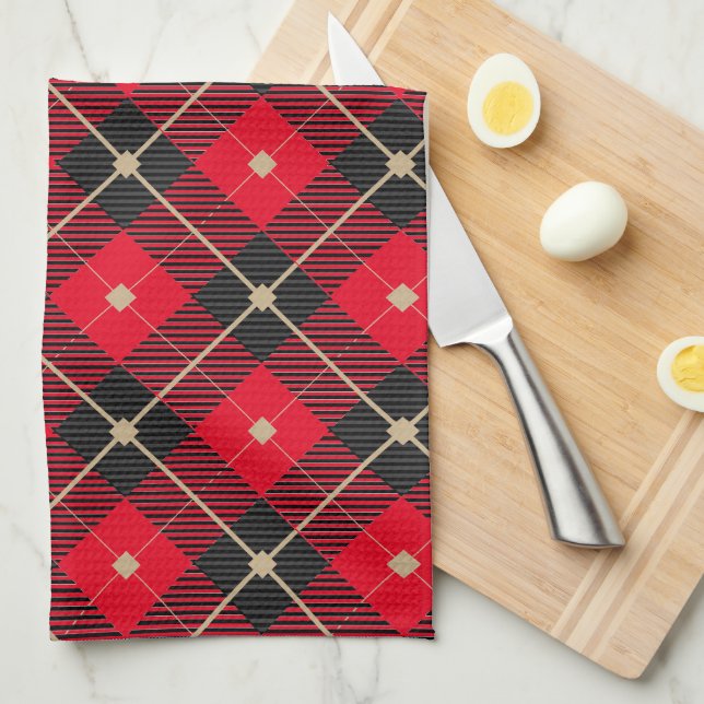 Linge De Cuisine Noir Rouge or Lumberjack Plaid Motif (Quart Plié)