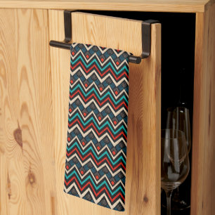 Linge De Cuisine Noir Rouge Turquoise Beige Aztèque Motif