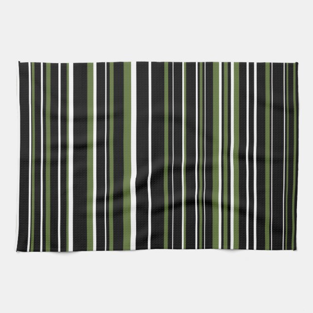 Linge De Cuisine Noir, Vert olive, Blancs Barcode (Horizontal)