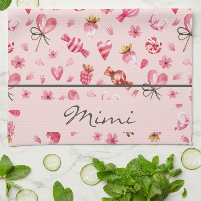 Linge De Cuisine Nom, Aquarelle Valentine Candy Motif (Plié)