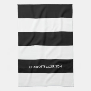 Linge De Cuisine Nom de bande moderne monogramme noir et blanc