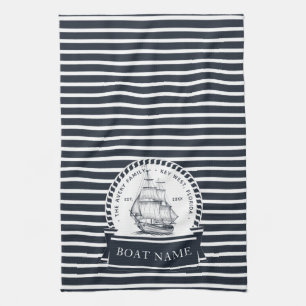 Linge De Cuisine Nom de bateau bleu marine moderne Personnalisé