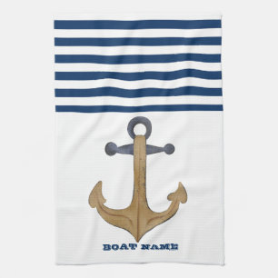 Linge De Cuisine Nom de bateau nautique, Rayure bleu marine d'ancre