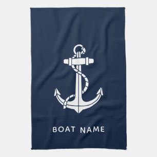 Linge De Cuisine Nom de bateau personnalisé ancre bleu marine nauti