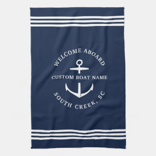 Linge De Cuisine Nom de bateau personnalisé moderne Bienvenue à bor