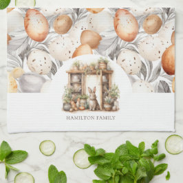 Linge De Cuisine Nom de famille du lapin de Pâques beige rustique