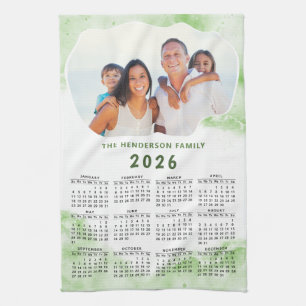 Linge De Cuisine Nom de famille Photo Vert Blanc 2026 Calendrier