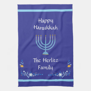 Linge De Cuisine Nom de la Personnaliser Blue HANOUKKA Menorah