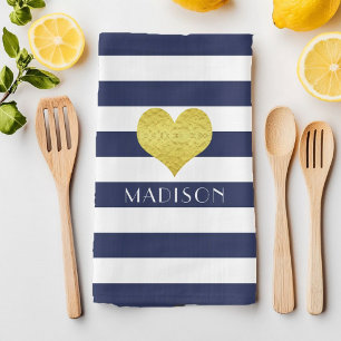 Linge De Cuisine Nom de rayures bleu marine moderne