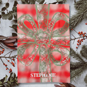 Linge De Cuisine Nom de vacances personnalisé plaid rouge blanc ver