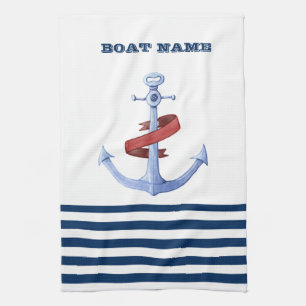 Linge De Cuisine Nom du bateau nautique, Ancre Bleue Marine Bleu ra