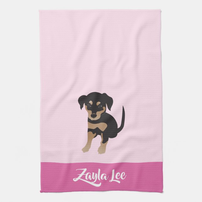 Linge De Cuisine Nom du chien personnalisable Chien Rosé (Vertical)