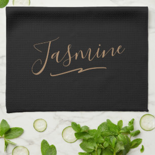 Linge De Cuisine Nom du script féminin en or noir moderne