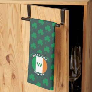 Linge De Cuisine Nom moderne Monogram Irish Flag Shamrock