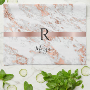 Linge De Cuisine Nom noir/Monogramme blanc+Rose Parties scintillant