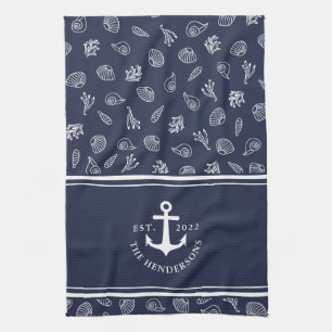 Linge De Cuisine Nom personnalisé Ancre Bleu bleu marine
