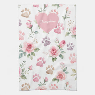 Linge De Cuisine Nom personnalisé Aquarelle Rose & Empreinte de Pat
