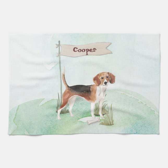 Linge De Cuisine Nom personnalisé Beagle chien animal (Horizontal)