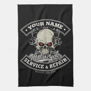 Linge De Cuisine Nom personnalisé Biker Mécanique Skull Motorcycle 