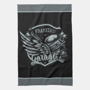 Linge De Cuisine Nom personnalisé Biker Skull Wings Motorcycle Gara