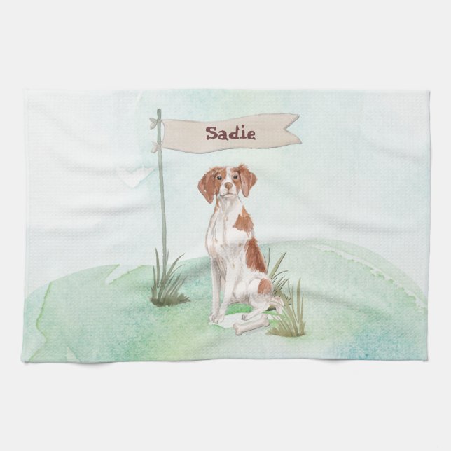 Linge De Cuisine Nom personnalisé Brittany Pet Dog (Horizontal)