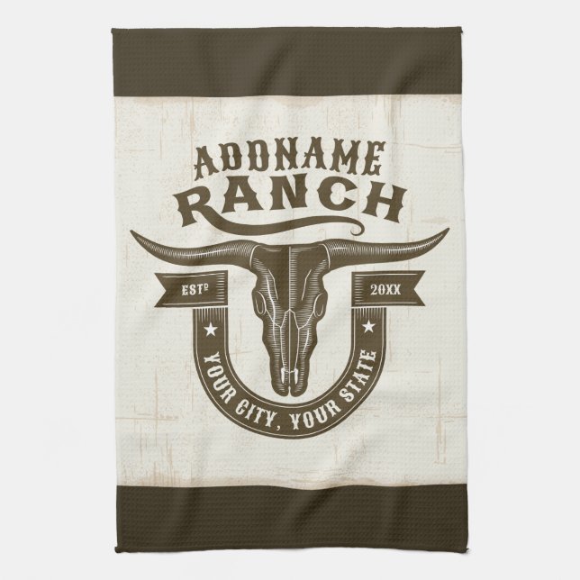 Linge De Cuisine NOM personnalisé Bull Steer Skull Western Ranch (Vertical)