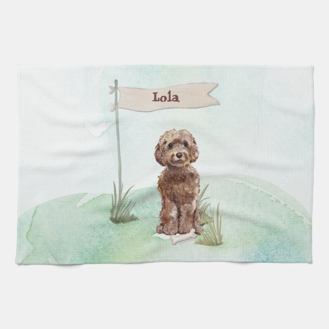 Linge De Cuisine Nom personnalisé Cockapoo Brown chien animal de co (Horizontal)