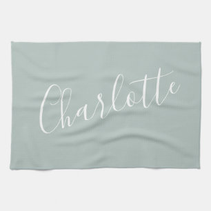Linge De Cuisine Nom personnalisé de script minimaliste Dusty Blu